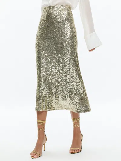 Alice And Olivia Maeve Sequin Kick Flare Slip Skirt In Pale Gold