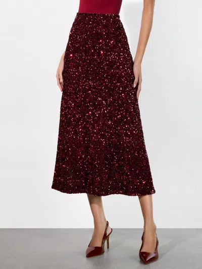 Alice And Olivia Maeve Sequin Slip Skirt In Dark Red