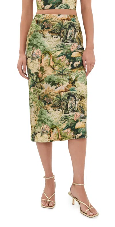 Alice And Olivia Maeve Slip Skirt Terrain Lg In Multi