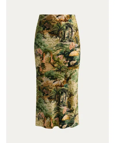 Alice And Olivia Maeve Tapestry Slip Skirt In Terrain Lg