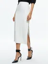 Alice And Olivia Maeve Back Slit Faux Leather Midi Skirt In Off White
