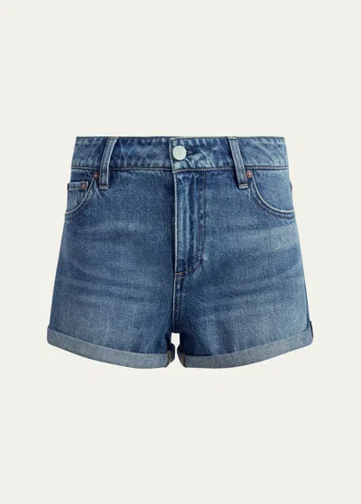 Alice And Olivia Maggie Mid-rise Vintage Shorts In Rockstar Blue