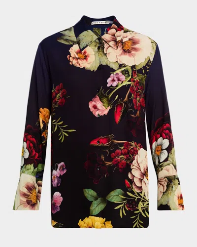 ALICE AND OLIVIA MAGIC GARDEN GRADIENT FINELY OVERSIZED LONG-SLEEVE SHIRT