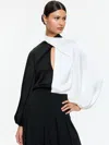 Alice And Olivia Mahogany Twist Neck Cropped Top In Black/off White