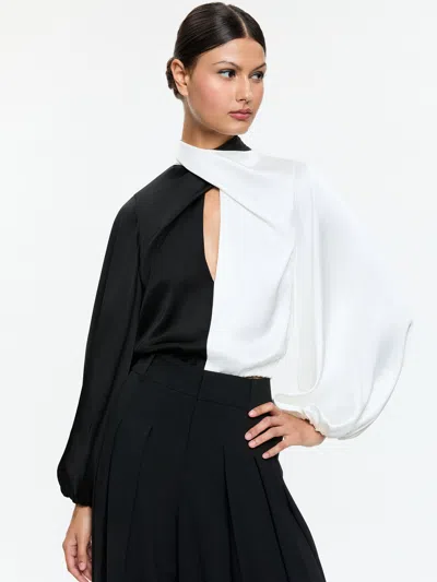 Alice And Olivia Mahogany Twist Neck Cropped Top In Black/off White