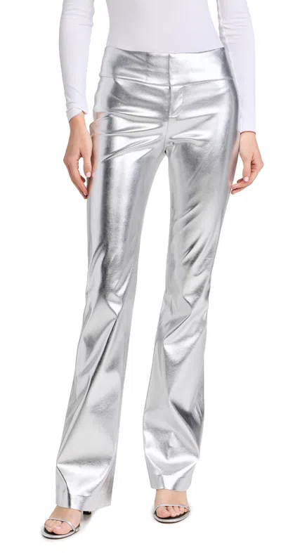 Alice And Olivia Mame High Rise Wide Leg Faux Leather Pants Silver