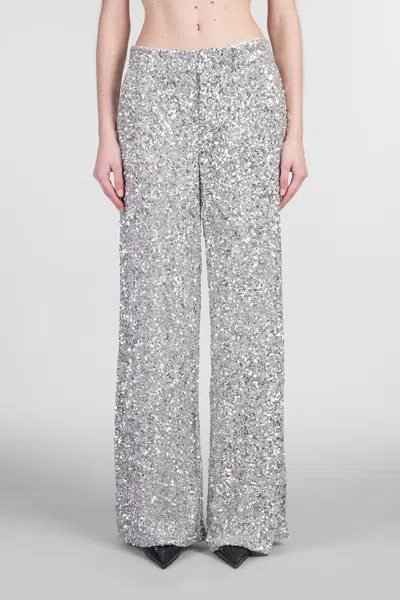 ALICE AND OLIVIA MAME PANTS IN SILVER POLYESTER