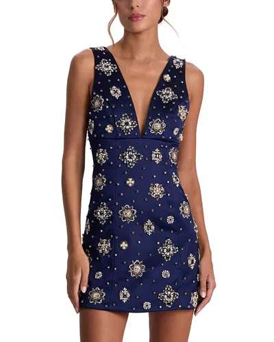 Alice And Olivia Mandy Embellished Deep Plunge Dress In Blue