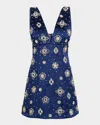 Alice And Olivia Mandy Embellished Mini Dress In Blue