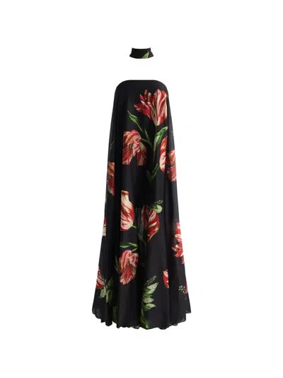 Alice And Olivia Maricela Strapless Voluminous Maxi Dress And Scarf In Multi