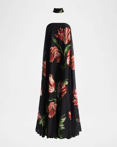 Alice And Olivia Maricela Floral Scarf Maxi Dress In Sfttulblk
