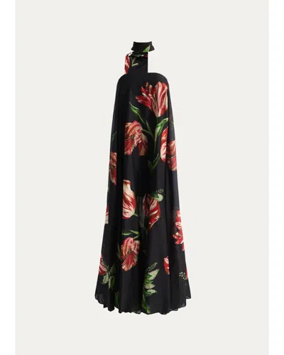 Alice And Olivia Maricela Floral Scarf Maxi Dress In Black