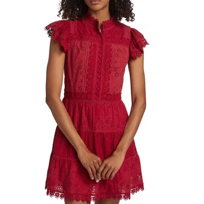 Alice And Olivia Marina Tiered Embr Mini Dress In Red