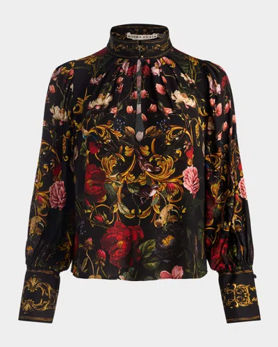 Alice And Olivia Marion Floral Mock-neck Blouse In Multi