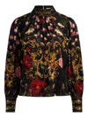 Alice And Olivia Marion Gathered Mock-neck Blouse In Black
