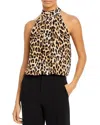Alice And Olivia Maris Halter Tie-neck Gathered Top In Spotted Leopard Multi