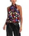 Alice And Olivia Maris Gathered Floral-print Jacquard Top In Black Floral