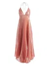 Alice And Olivia Adalyn Pleated Metallic Halter Maxi Dress In Pink