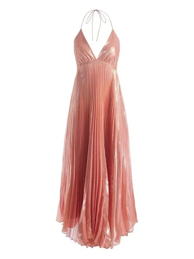 ALICE AND OLIVIA MARIVEL PLEATED HALTER NECK MAXI DRESS