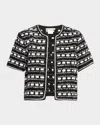 Alice And Olivia Marjorie Tweed Cardigan In Blacksoft White