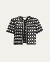 Alice And Olivia Marjorie Tweed Cardigan In Blacksoft White
