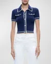 Alice And Olivia Marlena Button Front Polo Top In Indigoecru