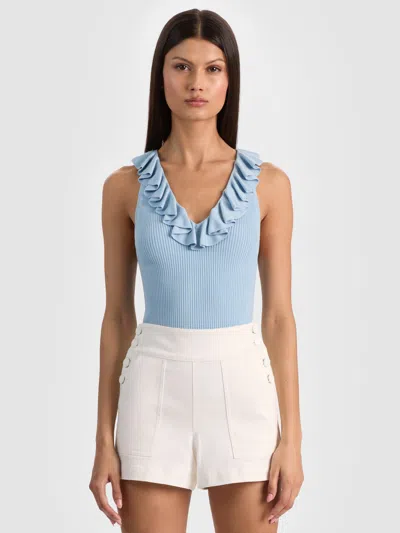 Alice And Olivia Marnie Ruffle Tank In Blue