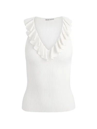 Alice And Olivia Marnie Ruffled Top In White