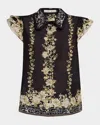 Alice And Olivia Martel Floral Flutter-sleeve Blouse In Multi
