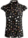 Alice And Olivia Martel Flutter-sleeve Blouse In Black