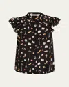 Alice And Olivia Martel Flutter-sleeve Blouse In Black Multi