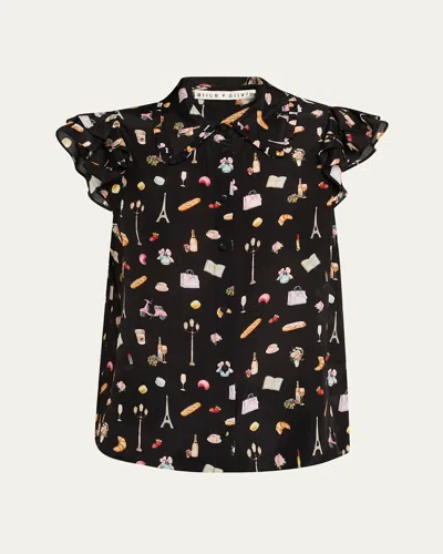 ALICE AND OLIVIA MARTEL FLUTTER-SLEEVE BLOUSE