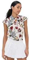 Alice And Olivia Martel Flutter Sleeve Blouse Provence Floral Sm