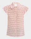 Alice And Olivia Martel Flutter Sleeve Silk Blouse In Sundae Pink Bloom