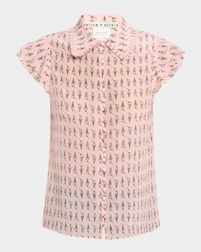 ALICE AND OLIVIA MARTEL FLUTTER-SLEEVE BLOUSE
