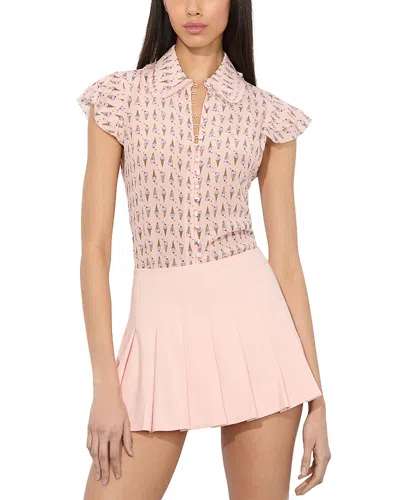 Alice And Olivia Martel Flutter Sleeve Silk Blouse In Sundae Pink Bloom