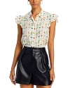 Alice And Olivia Martel Flutter-sleeve Crepe De Chine Blouse In White Print