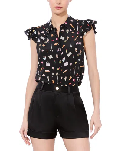 Alice And Olivia Martel Silk Blouse In Black