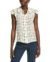 Alice And Olivia Martel Flutter-sleeve Crepe De Chine Blouse In White