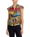 Alice And Olivia Vacation Dreams Martel Flutter-sleeve Blouse In Multi