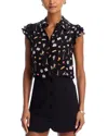 Alice And Olivia Martel Flutter-sleeve Blouse In Black Multi