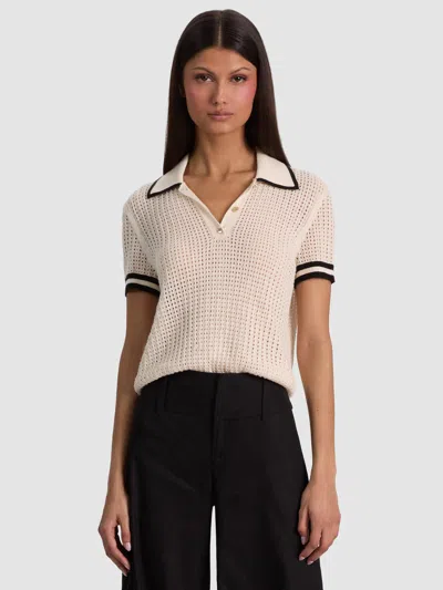 Alice And Olivia Martha Pointelle Polo In Neutral