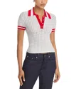 Alice And Olivia Martha Pointelle Polo Sweater In White