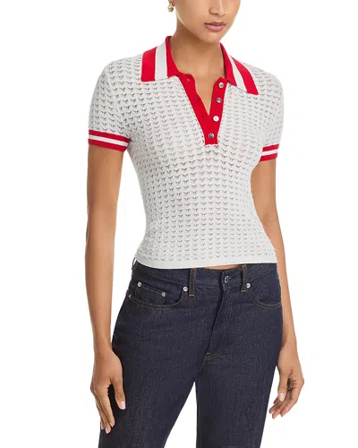 Alice And Olivia Martha Pointelle Polo Sweater In White