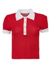 Alice And Olivia Martha Ribbed-knit Polo Top In Red