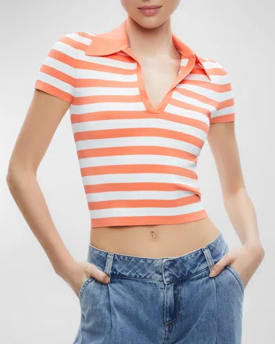 ALICE AND OLIVIA MARTHA STRIPE CROPPED POLO TOP