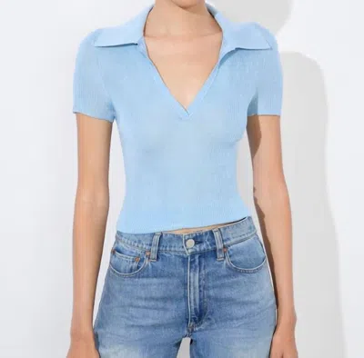 Alice And Olivia Martha V-neck Polo Shirt In Mineral Blue