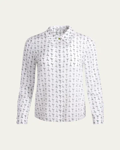 Alice And Olivia Martini Chic Willa Silk Placket Top In Martini Chic Off White