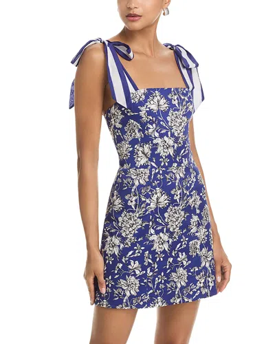 Alice And Olivia Maryann Floral Tie Shoulder Dress In Blue