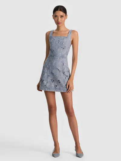 Alice And Olivia Maryann Laser-cut Denim Dress In Blue